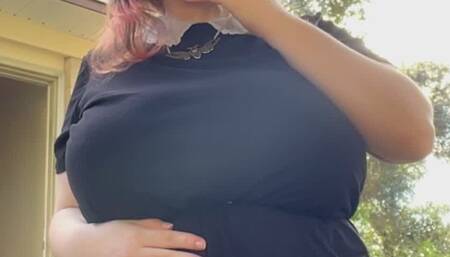 Alt MILF nextdoor smokes a cig outback!