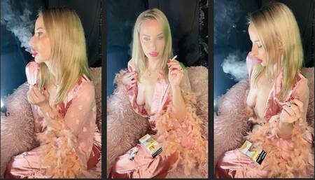 Chain Smoking marlboro 100 in silky Pyjama