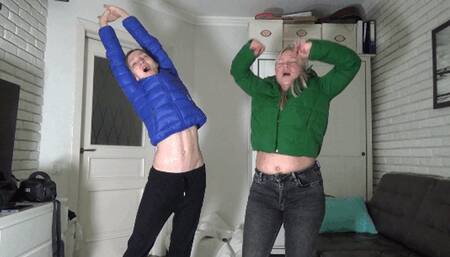 Girls Showing belly when stretching 5 sa