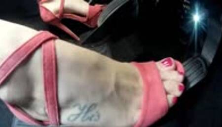 Debbie Drives Angry In Platform Heels - Side View