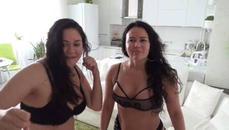 TWO WOMEN IN UNDERWEAR BEAT YOU