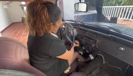 Barbara lights the old beetle in panty stockings