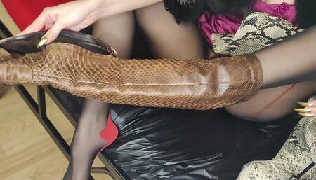 Jerk off to My Luxury Branded Python Leather Boots
