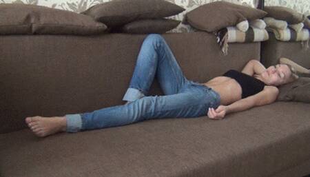 Entwined legs and sexy playfight in jeans sm J