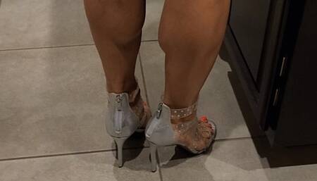 Burgundy Lingerie High Heels Walk Calf Shake