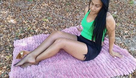 Pronounced bows, fishnet stockings, bare feet, cigarette smoking (3)