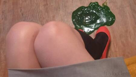 Fifi plays in a puddle of sticky green gummies mixed with slippery monster slime wearing red ballet flats and knee high black stockings *NEW*