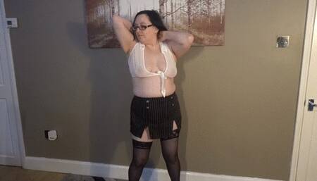 stripping heels stockings and secretary costume