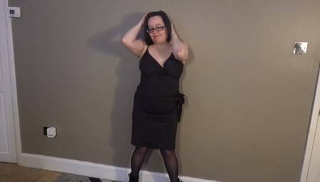 Wife showing of bouncing breast doing striptease in holdup stockings