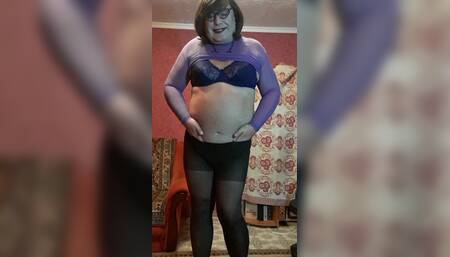 Sissy Irene Takes off Her Tights and Caresses Herself