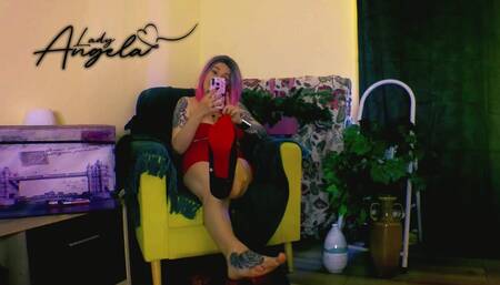 Lady Angela Taking Selfies in One Shoe- Red Bottom Shoes Fetish