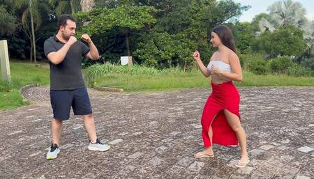 Ana Clara Ballbusting Fighting in the park 4K