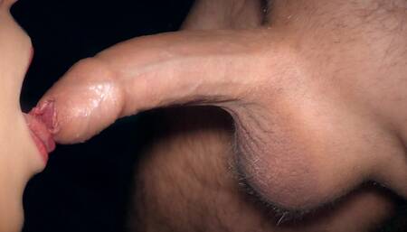 He Hot Cum in My Mouth After Tongue Play and Sensual Blowjob - Close up