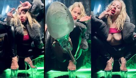 Your pervert Leather Queen smokes marlboro 100 in sexy high heels