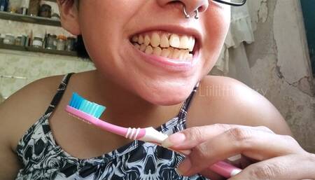 Brushing my teeth and making a mess