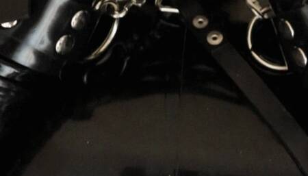 Rubberized Sub Locked in Latex Catsuit and Double Vibrated to Moan Inside her Mask
