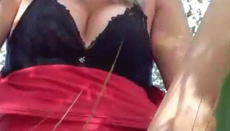 girl mastrubate with dildo on nature