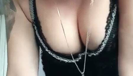 girl with color hair sucking dildo