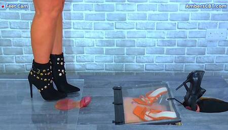Milking His Cock & Balls Under My Suede Ankle Boots & Plexiglass - Feet Cam - A142FEET