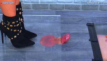 Milking His Cock & Balls Under My Suede Ankle Boots & Plexiglass - Cock Cam - A142COCK