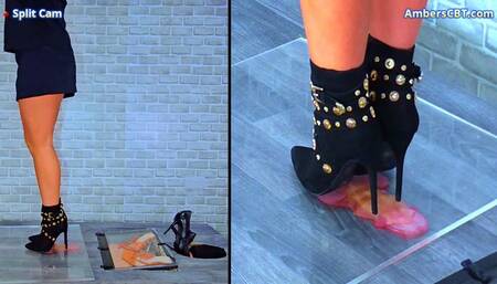 Milking His Cock & Balls Under My Suede Ankle Boots & Plexiglass - Split Cam - A142SPLIT