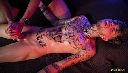 Camilo Brown Giving Intense Handjob to Hot Tattooed Stud Inked Mike Making Him Shoot His Cum
