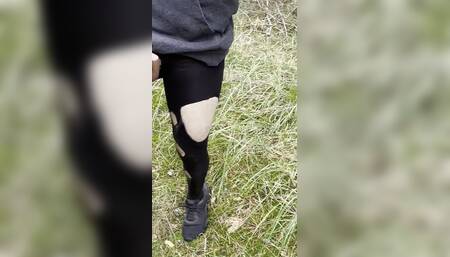 Teen boy walks in nature naked for gay daddy big dick pantyhose, flash Cut pants