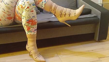 Crossdresser Dangling in Sexy Nude Pointed Toe Strappy High Heels