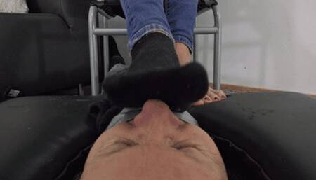 Completely helpless under my stinky socks and feet