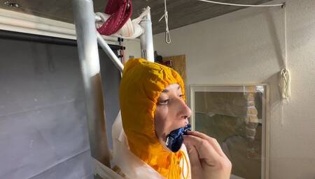 Myxxxy bound and Pantygagged in shiny nylon Rainwear