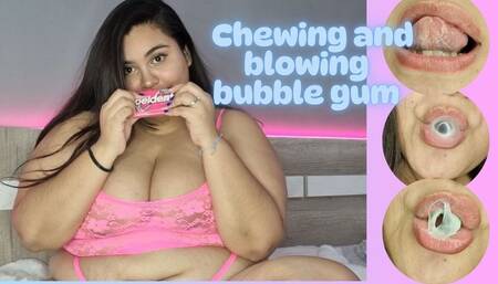 Chewing and blowing bubbles with bubble gum