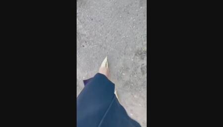 Lady Feet Golden Stilettos Seduction