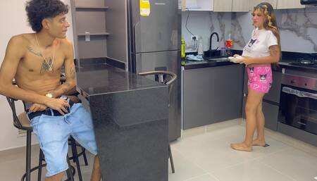 My Shy Stepsister Catches Me Masturbating in the Kitchen While She's Making Breakfast