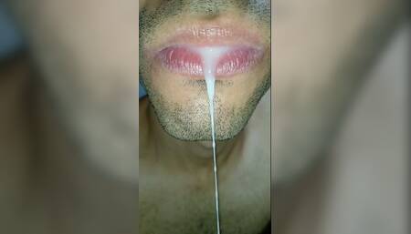 Cum in My Mouth, Play with Your Cum, and Swallow It, Close-up, Naughty Gay, Tongue, Sloopy