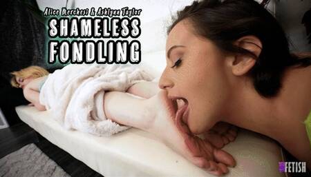 Alice Merchesi & Ashlynn Taylor - "Shameless Fondling" Sneaky Lesbian Foot Worship - HD 1080p
