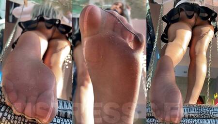 POV Goddess foot in torn tan pantyhose above you (MP4 HD)