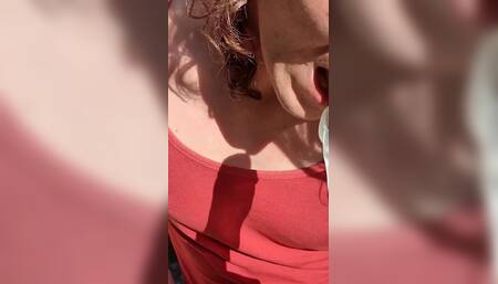 Outdoors dildo sucking