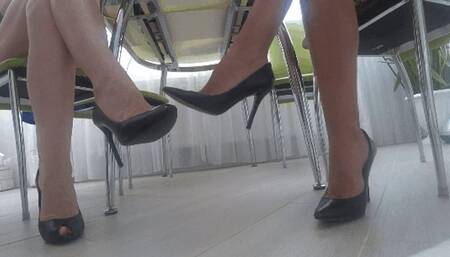 Toe Tapping and Dangling in sexy Black Leather shoes c