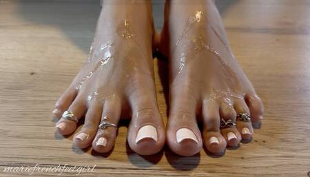 Cum and spit on my feet French nails