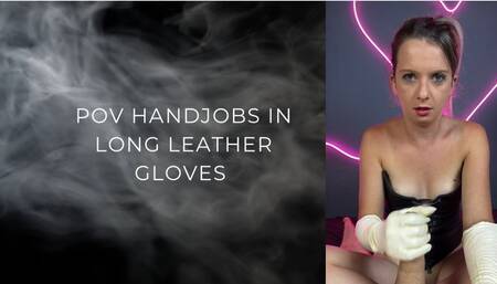 pov handjob in long white leather glove