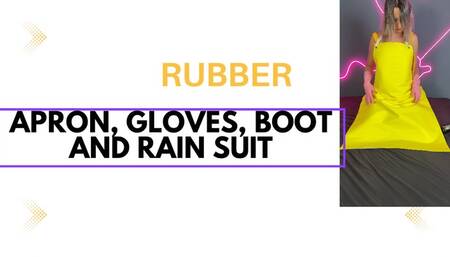 rubber dildo play in apron and rain suit
