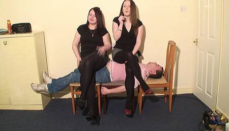 Ariana & Hannah Sitting On Their Slave