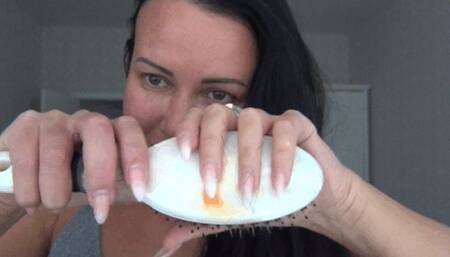 I comb my dark long hair a