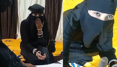 Pretty Girl in Hijab Playing with Officer's Cock for Signature