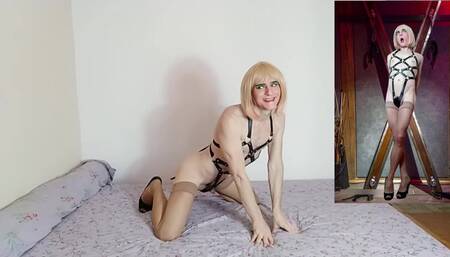 Sexy Sissy Crossdresser in Harness Stockings High Heels
