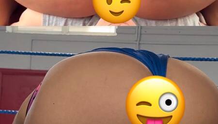 Mixed wrestling chest sitting and ass smothered