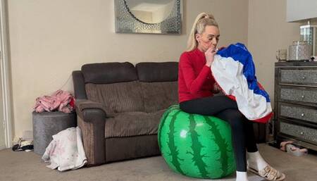 Beach ball mouth inflate and pop