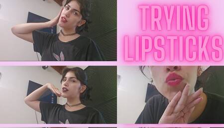 Trying lipsticks