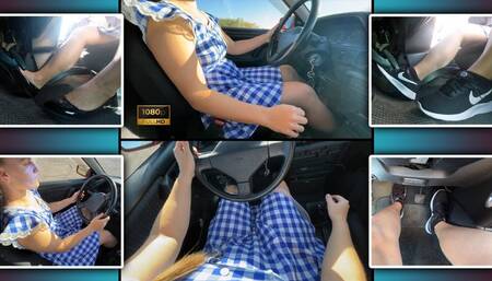 Maid in Sneakers Pumps Pedals and Drives Car 1080 - Foot Fetish - Girl Driver - Retro Car - Muscular Calves - Manual Transmission - Voyeurism - Pedal Pumping - Foot Worship - Shoes - Patent Leather Flats