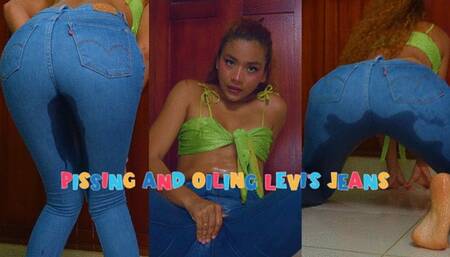 Pissing and oiling Levi's jeans - Lissa